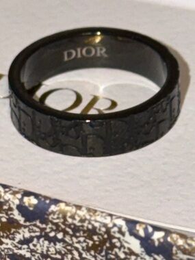 Dior Black Embossed Logo Men's Band Ring